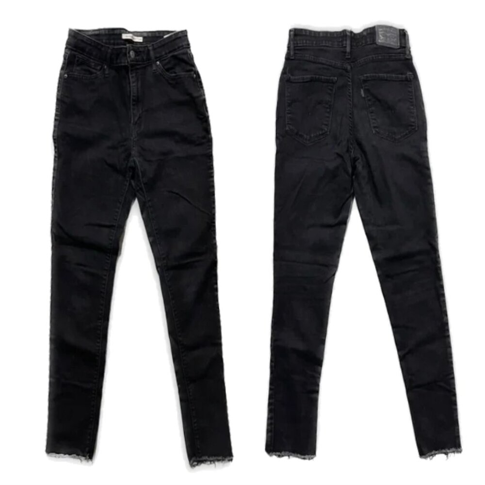 levi's | black 721 high rise super skinny slim stretch jeans with frayed hem